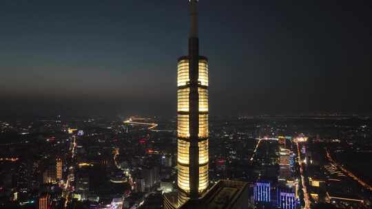 航拍江苏南京鼓楼区紫峰大厦城市夜景景观