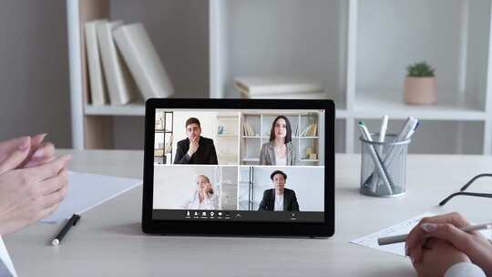 网络会议视频会议业务团队平板电脑视频素材模板下载