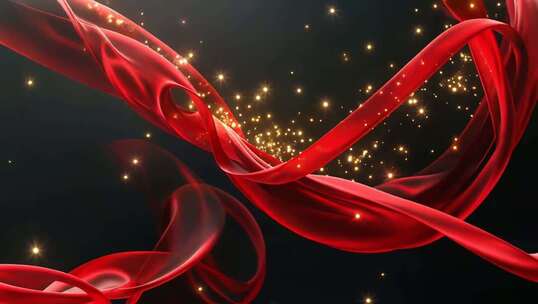 飘动红绸带粒子背景素材