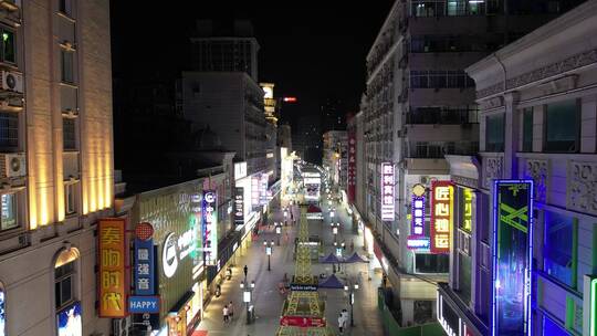 江西南昌胜利路步行街夜景灯光航拍