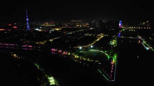 河南漯河城市大景夜景灯光航拍