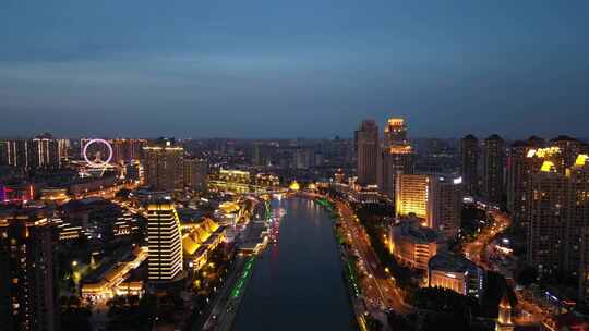 航拍天津城市夜景