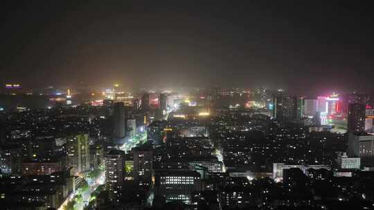 湖北鄂州城市大景夜景交通航拍