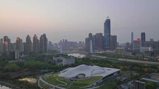 武汉汉江月湖桥与琴台美术馆傍晚延时
