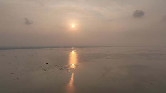 微山湖日落 航拍日落 湖水日落 夏天