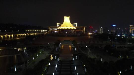 航拍南宁城市夜景地标建筑