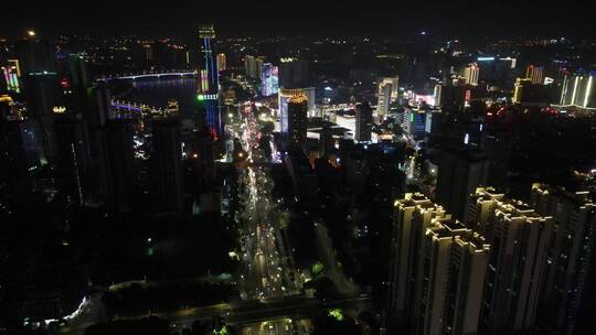 航拍广西南宁城市夜景地标建筑视频素材模板下载