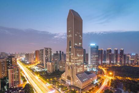 武汉长江日报大厦城市夜景风光延时