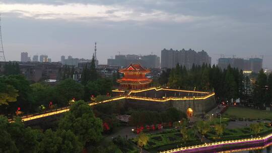 湖北荆州古城夜景航拍4K视频