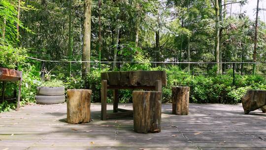 公园空地木桌子和木凳子视频素材模板下载