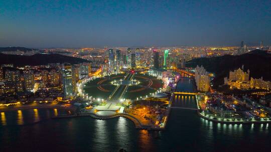 大连星海广场夜景航拍 大连城市夜景