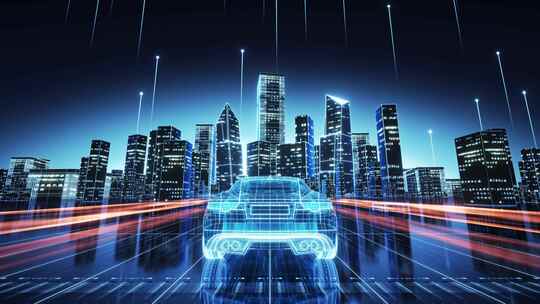 绿色新能源智慧未来城市汽车蓝色