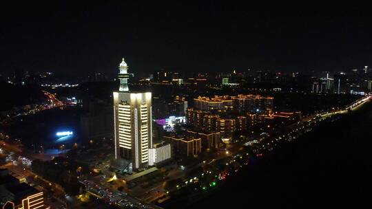 航拍湖南长沙河西夜景