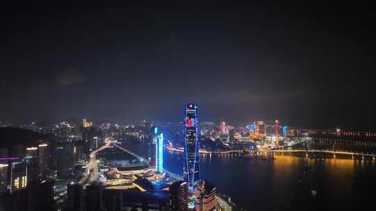 珠海中心大厦夜景航拍城市夜晚摩天大楼灯光