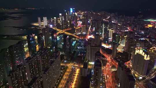 大连城市东港夜景航拍