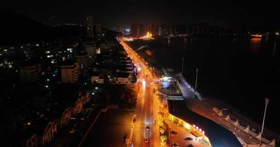 大连海滨旅游路夜景航拍