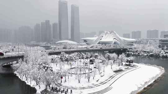 长沙梅溪湖国际文化艺术中心雪景