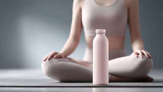 瑜伽冥想中的粉色水瓶健康生活方式