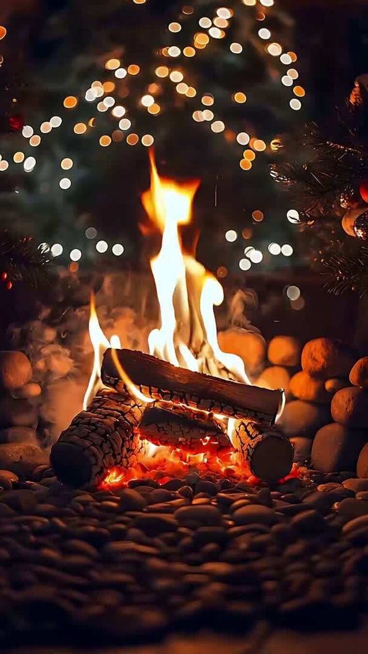 篝火旁的圣诞装饰场景
