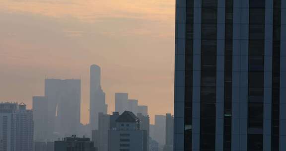 清晨阳光现代城市高楼建筑局部特写