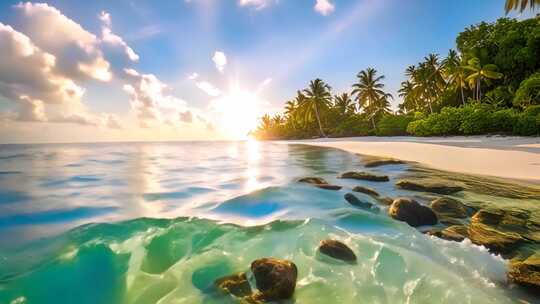 海边椰林阳光沙滩美景