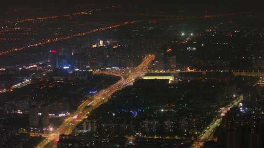 航拍高架桥快速路夜景素材