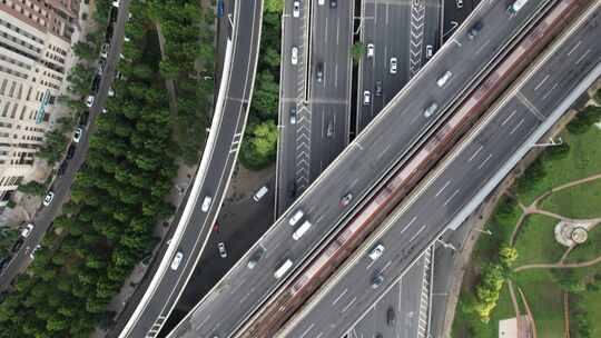 天津城市立交桥道路交通地铁轨道航拍