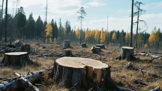 森林砍伐后的树桩场景