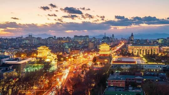 北京城市风光前门正阳门城楼日转夜亮灯