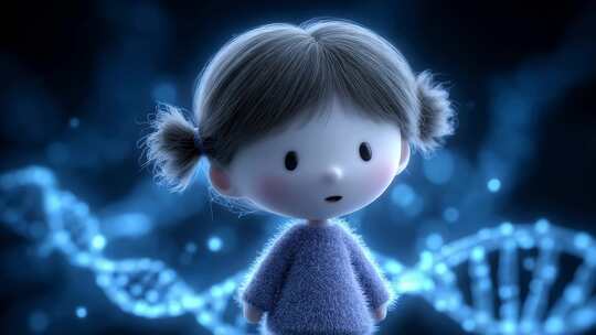 可爱卡通女孩与DNA双螺旋的奇妙相遇