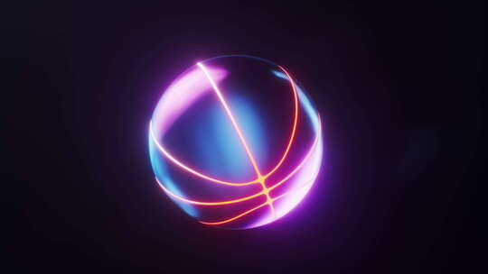 篮球与霓虹灯光效果循环动画3D渲染
