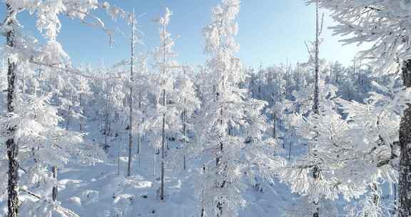 航拍内蒙古大兴安岭冰雪雾凇、雪凇