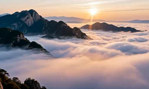 云海日出壮丽山河 云雾缭绕山峰日出