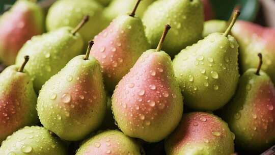 带水珠的新鲜梨子特写