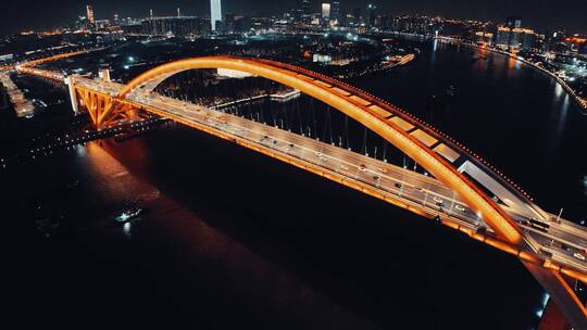 上海卢浦大桥夜景航拍