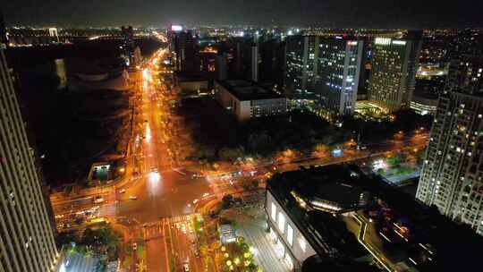 杭州钱塘新区金沙大道高沙路夜景航拍