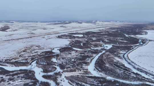 大兴安岭春天湿地红柳雪景