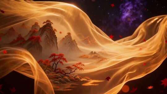 超现实风格梦幻色彩国风水墨山水丹青