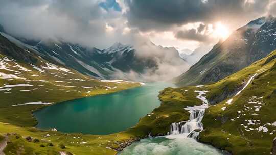 高山湖泊自然风光