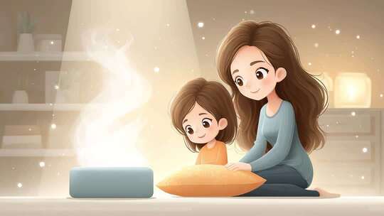 温馨母女在加湿器旁享受舒适时光