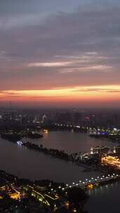 竖版航拍城市日落晚霞夕阳火烧云聊城