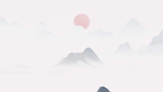 中国风的山水画日落场景动画