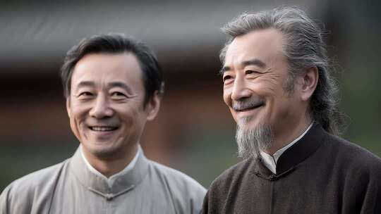 两位长者笑容满面共话美好未来