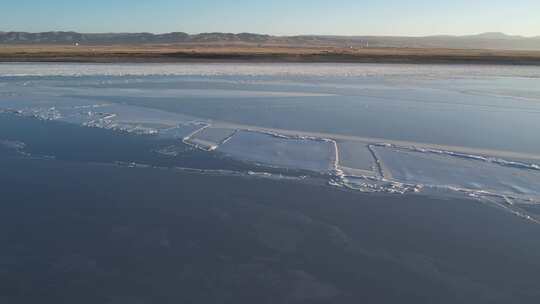 青海青海湖湖面冰层航拍4K视频灰片未调色