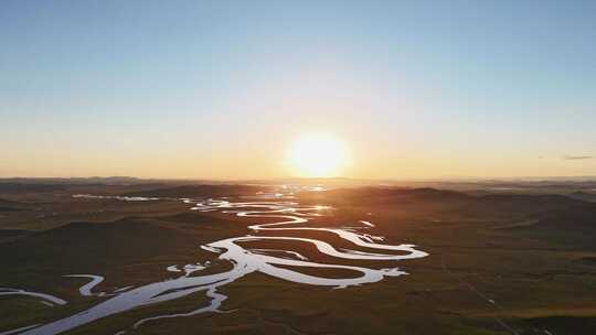 若尔盖黑河黄河九曲河湾夕阳4k航拍