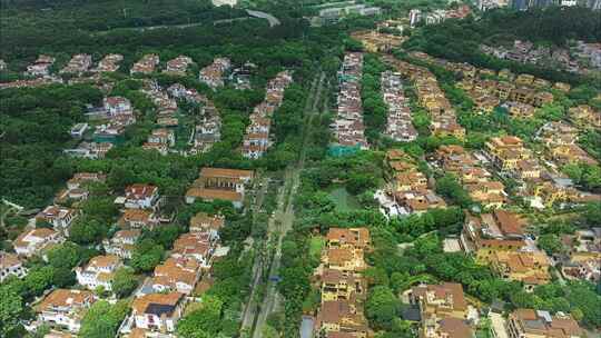 航拍深圳宝安尖岗山别墅群延时