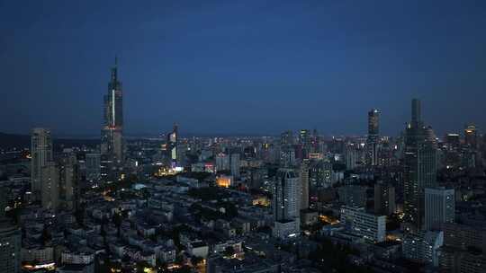 南京鼓楼区南京城市大景紫峰大厦夜景航拍