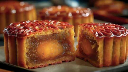 传统蛋黄月饼特写展示中秋佳节团圆