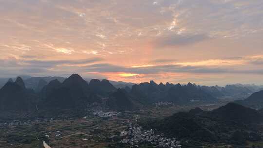 广西桂林山水日出风光航拍