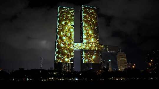 迪拜地标OneZaabeel酒店灯光秀摩天大楼夜景